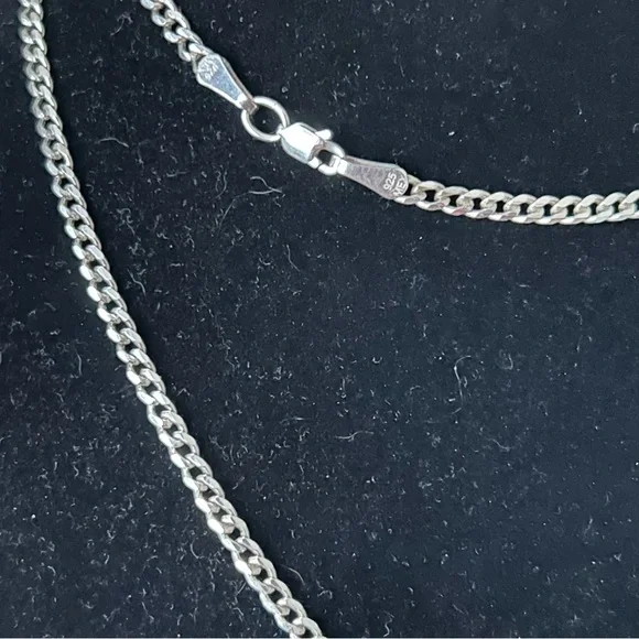 .925 Silver Curb Chain Necklace 28” - Picture 3 of 8